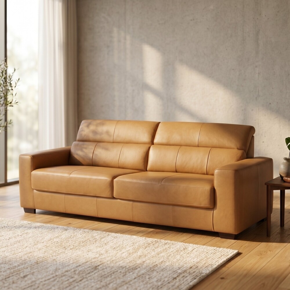 Sillón 100% Cuero - 3 Cuerpos - Sublime Camel