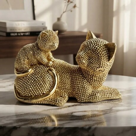 Adorno Gato Con Cría Dorado Adorno Gato Con Cría Dorado