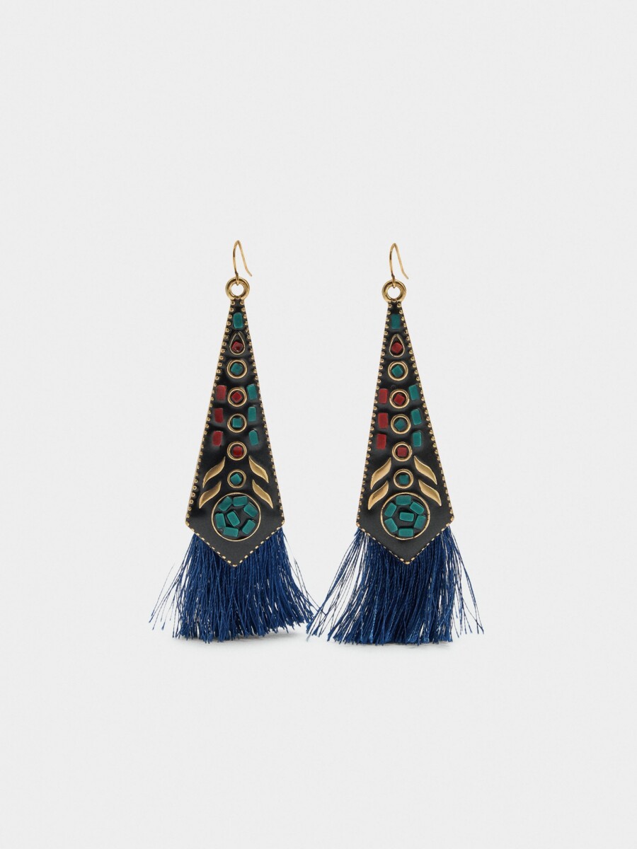 Pendientes Largos Étnicos Con Flecos multicolor