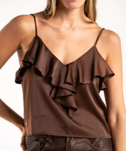 Musculosa Volado Saten Chocolate
