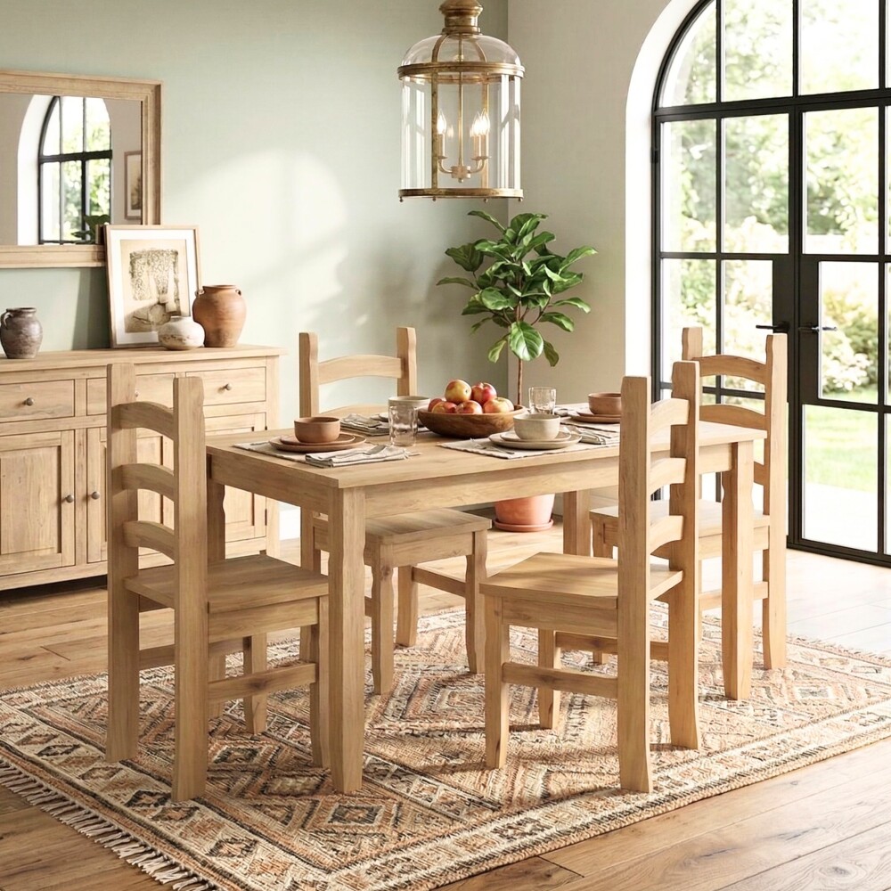 Juego De Comedor 4 Sillas - Corona - Madera Natural