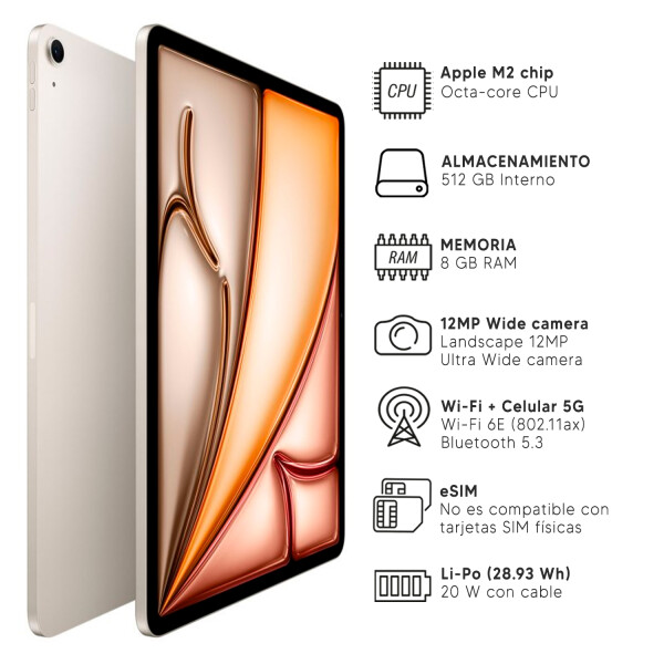 Ipad Air M2 13" 8/512 Gb APPLE IPAD AIR 13" M2 512GB BLANCO DF