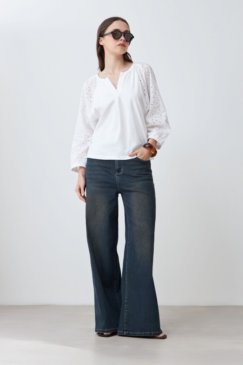 Remera con mangas de broderie - blanco 
