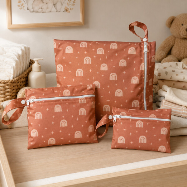 Set X3 Bolsa Para Pañales Impermeable Ropa Húmeda Bebé Beige 1