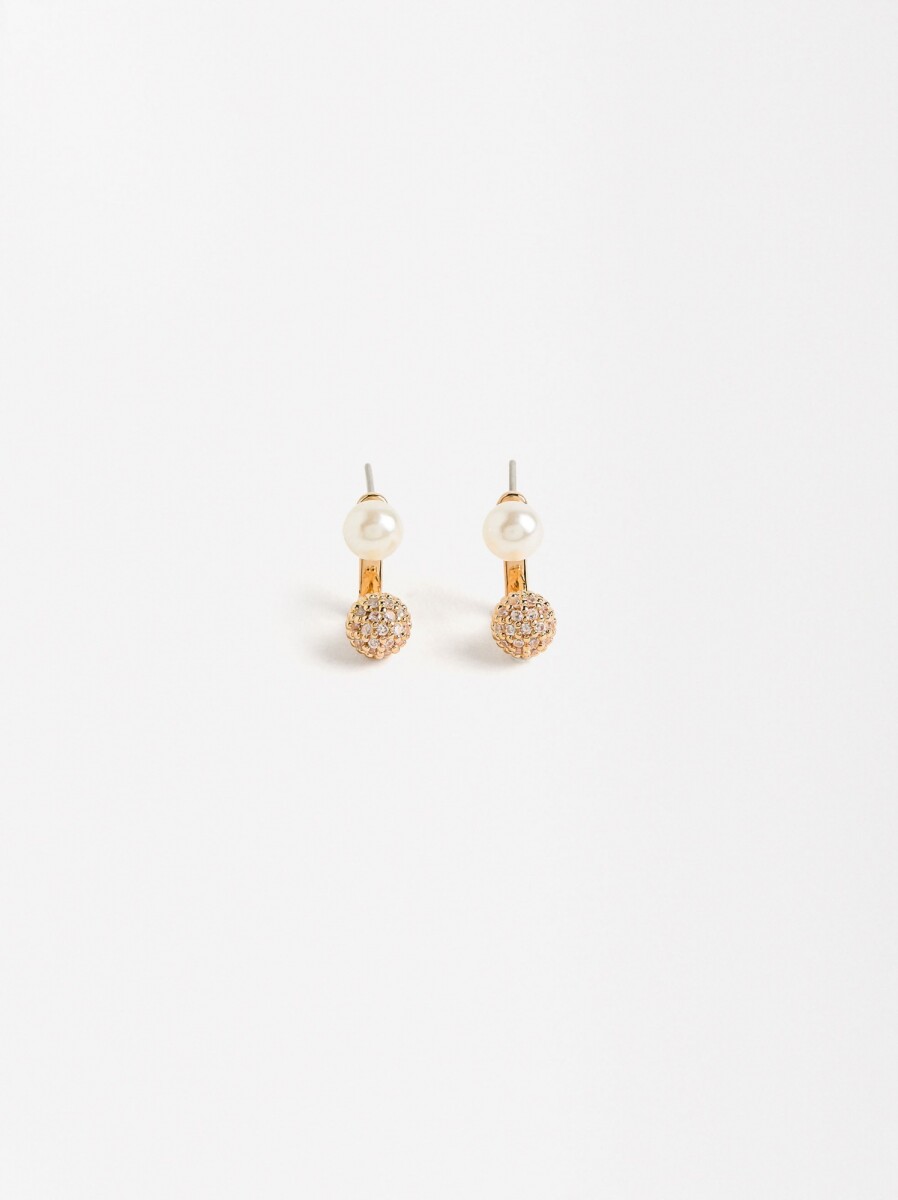 Pendientes Con Perlas De Agua Dulce Y Cristales - dorado 