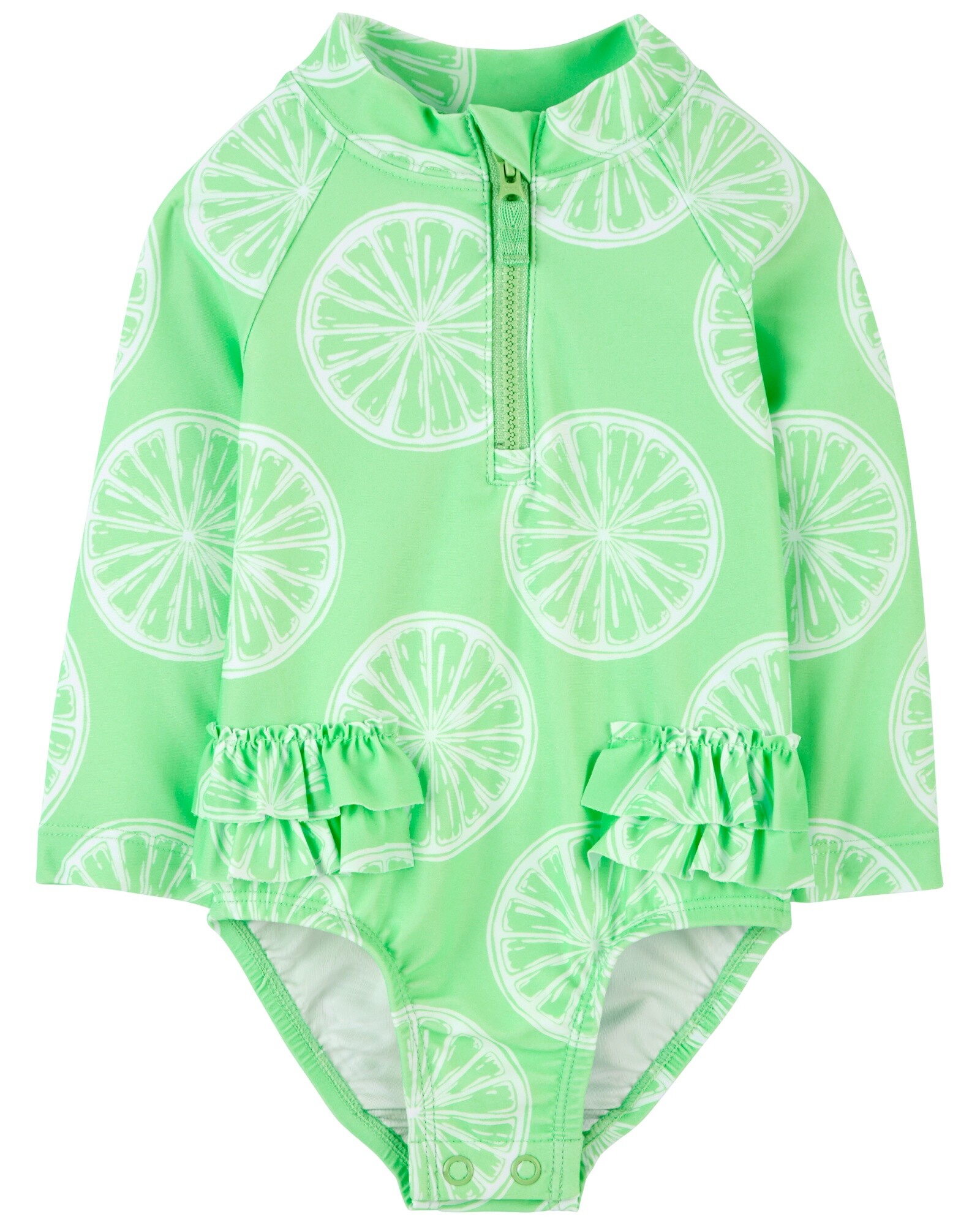 Malla de baño una pieza manga larga con protección UPF 50+ diseño limas. Talles 3-24M Sin color
