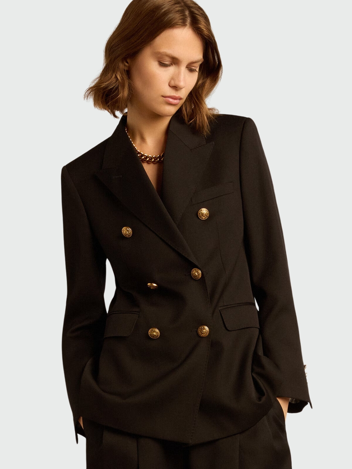 Golden Goose- Blazer cruzado de lana virgen con botones Negro