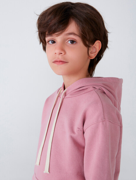 BUZO DE NIÑOS CON CAPUCHA Y BOLSILLOS SIN FELPA ROSADO