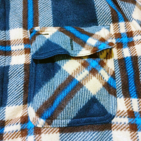 Campera Camisa Leñadora Cangurito Capucha Botones Azul-Beige
