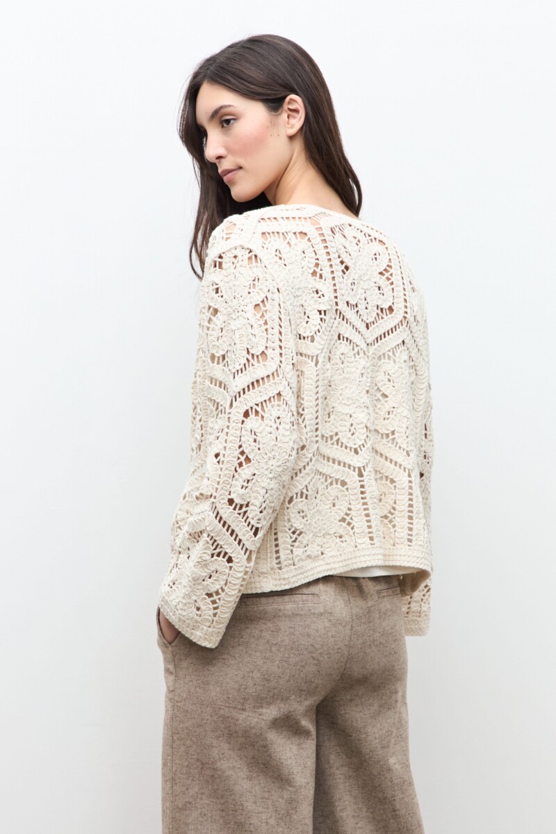 Chaqueta tejida crochet beige claro