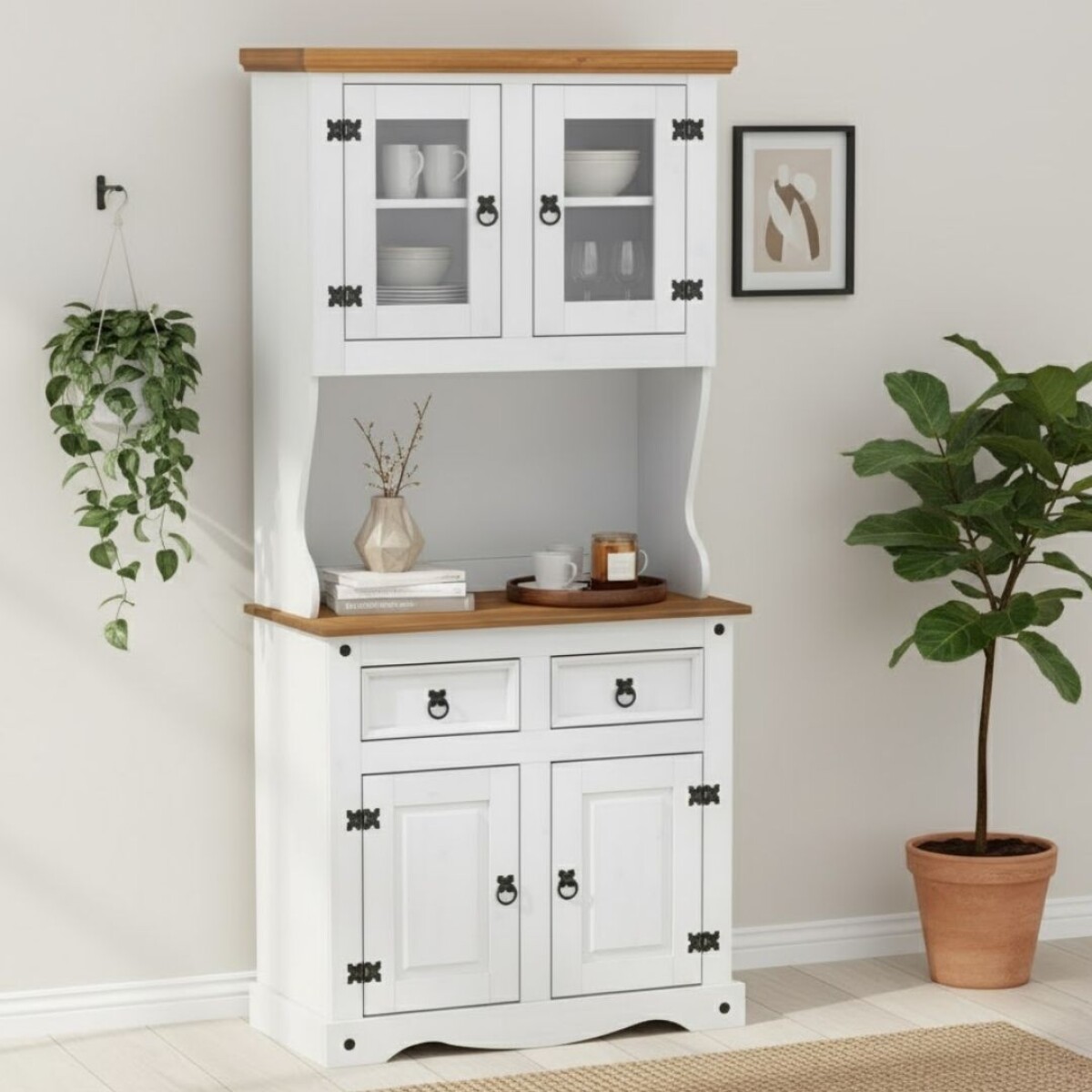 Modular Cristalero 4p2c Línea Naturale - Blanco/Roble 