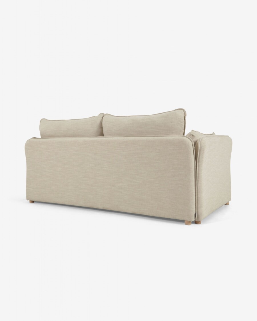 Sofá cama Tanit blanco y patas de madera maciza de haya con acabado natural 210 cm