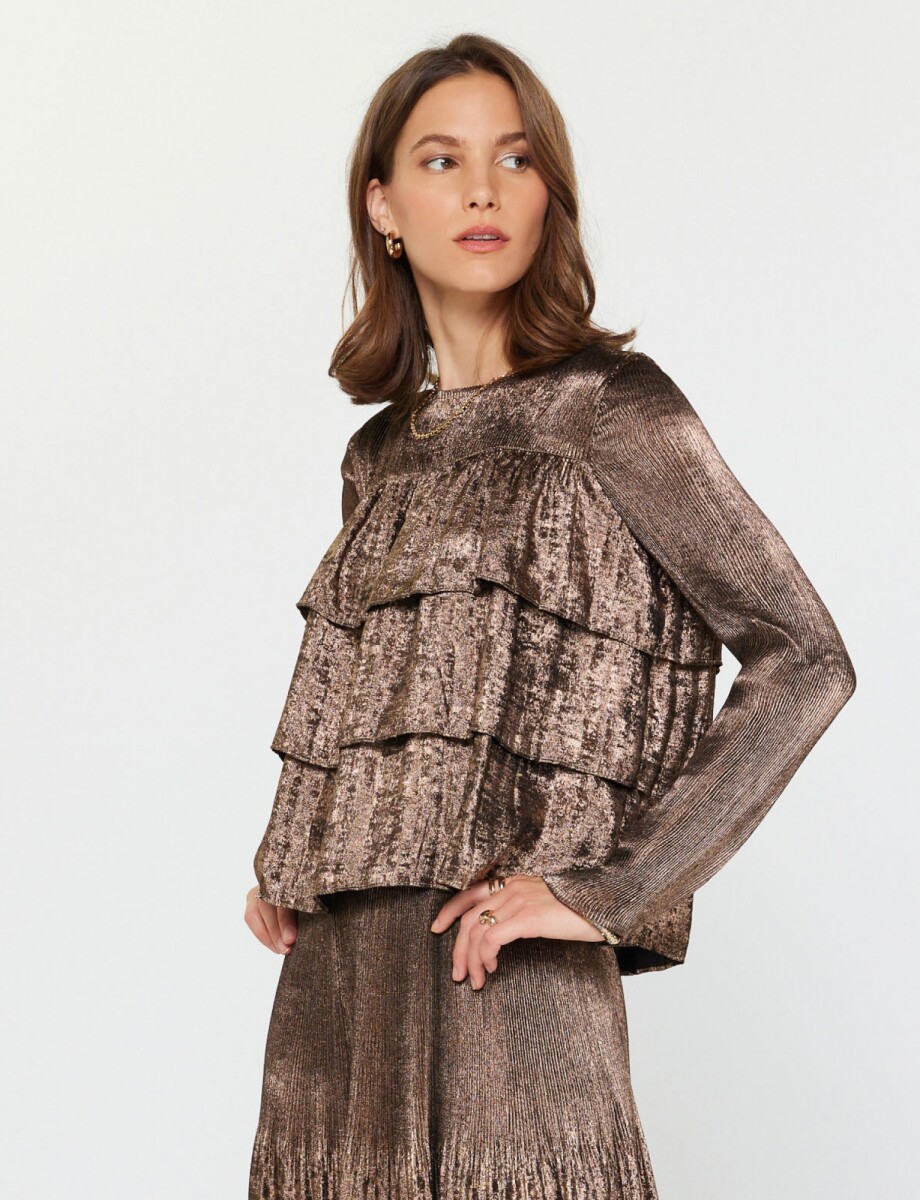 Blusa Laminada Volados - Dorado 