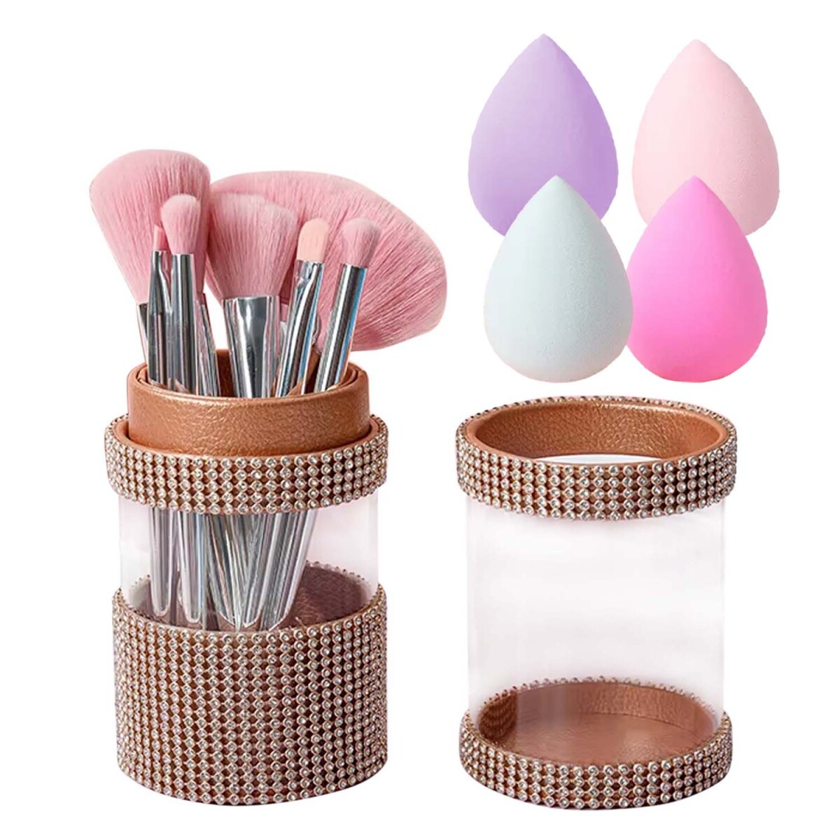 Set Maquillaje 7 Brochas y Pinceles con Estuche + Esponjas - Rosa 