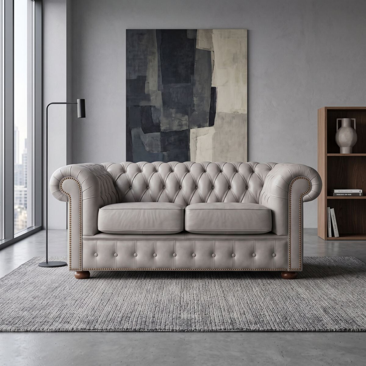 Sofá Chesterfield Novo - Cuero Básico - 2 cuerpos - Off White - (Preventa) 