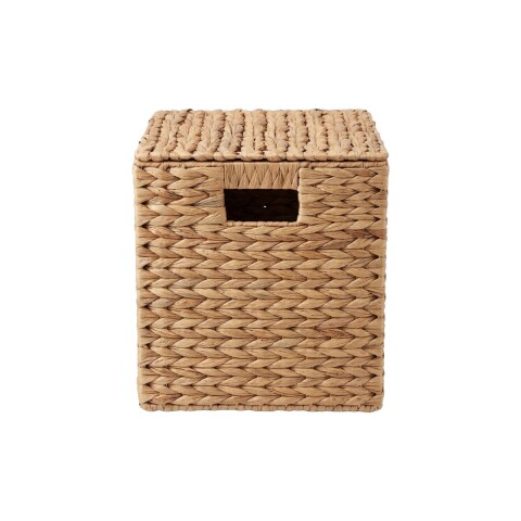 CESTA CUAD YUTE BEIGE C/TAPA 28X28X34CM Unica