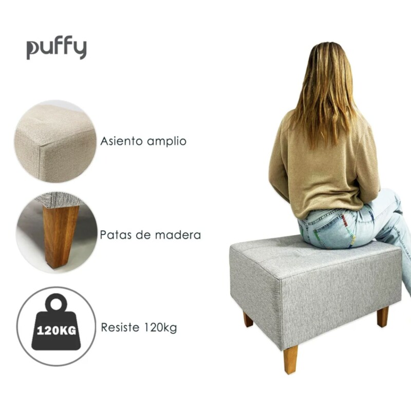 Puff de Tela con Patas de Madera 52x62x35cm beige