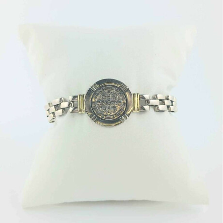 Pulsera Religiosa San Benito De Plata 900 Y Double En Oro 18K San Benito