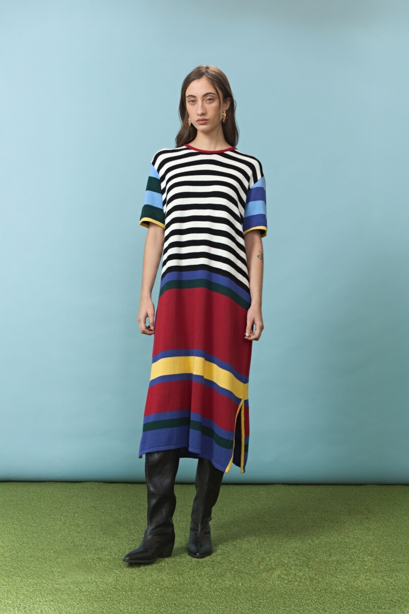 Vestido de algodón multicolor rayas horizontales multicolor