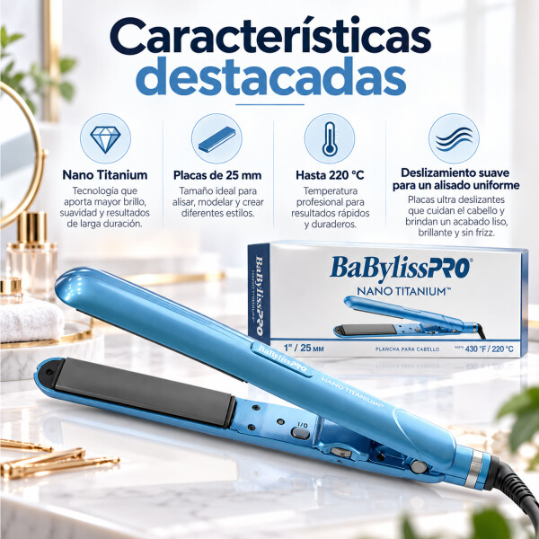 Plancha De Pelo Babylisspro Nano Titanium Babnt9555uz PLANCHITA DE PELO BABYLISSPRO 9555