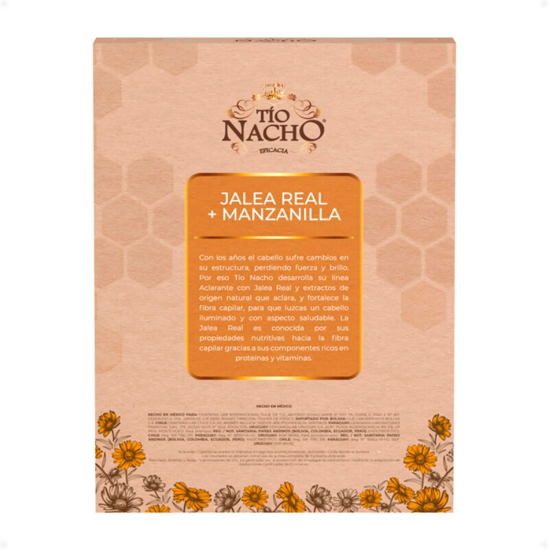 Pack Shampoo y Acondicionador Aclarante Jalea Real y Manzanilla Tío Nacho de 415 ML Pack Shampoo y Acondicionador Aclarante Jalea Real y Manzanilla Tío Nacho de 415 ML