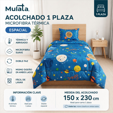 Acolchado 1 Plaza Doble Faz Microfibra Térmico 150 x 230cm - Espacial Acolchado 1 Plaza Doble Faz Microfibra Térmico 150 x 230cm - Espacial