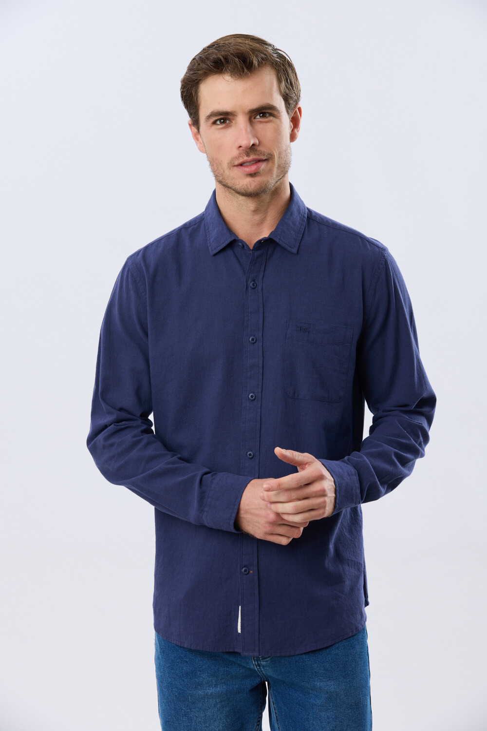 CAMISA LISA DE LINO Azul