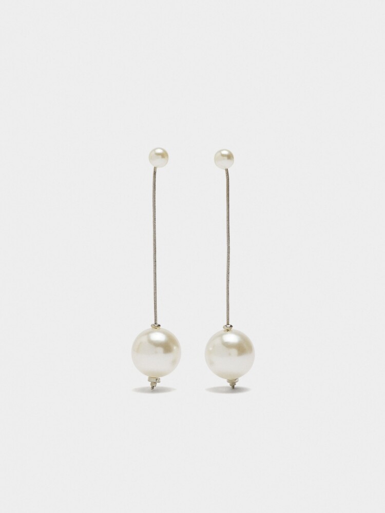 Pendientes Largos De Perlas plateado