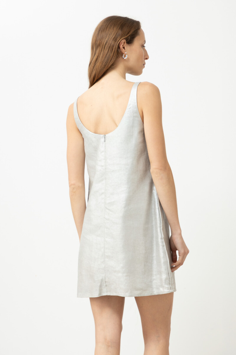 Vestido de lino metalizado plateado