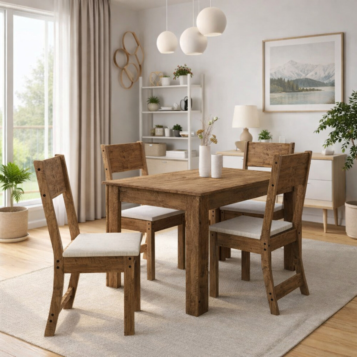 Juego de comedor Karla de 4 Sillas y una Mesa Rectangular Marrón Lino 