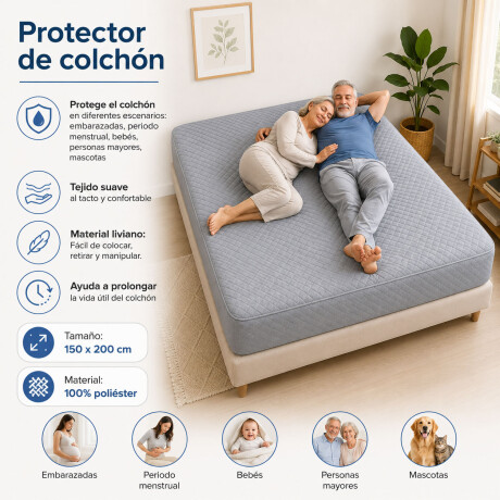 Protector Cubre Colchón Pillow Impermeable 150x200cm Gris