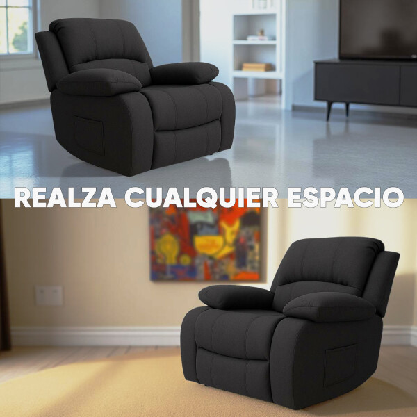Sofá Sillón Poltrona Reclinable Masajeador Calor Electrico Color Negro Tela