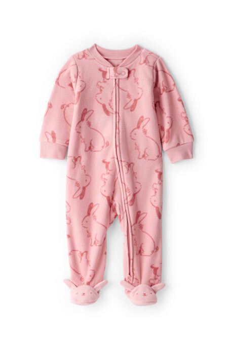 Pijama una pieza de micropolar, con pie, rosado, diseño conejos Sin color