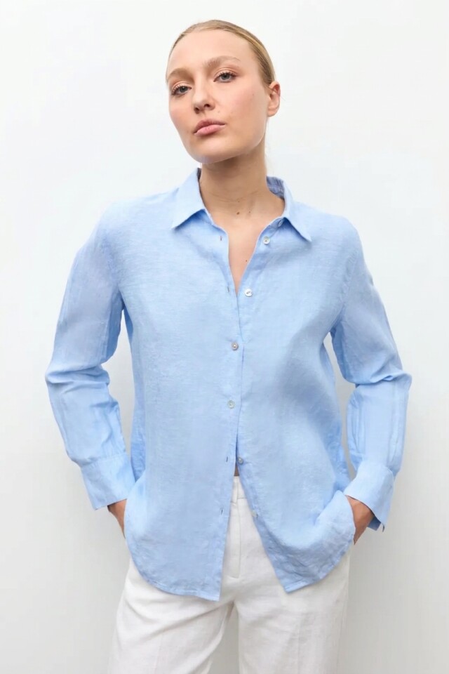 Camisa 100% Lino celeste melange