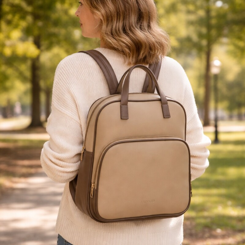 Mochila Cartera en Simil Cuero - Vison con Cafe Mochila Cartera en Simil Cuero - Vison con Cafe