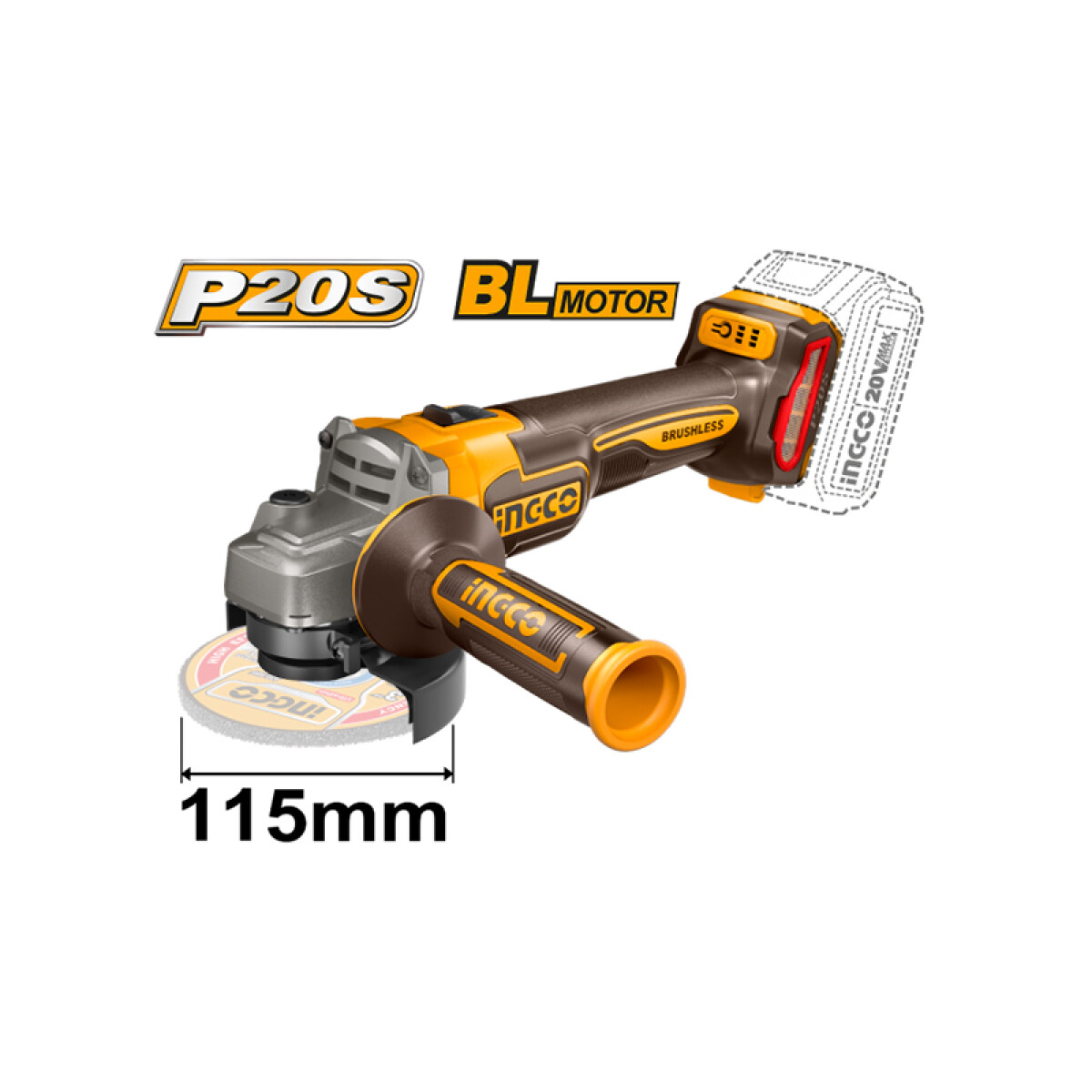 Amoladora angular 4.1/2" sin batería ni cargador - ING0013 