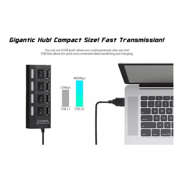 Hub Usb 2.0 Multiplicador De Puertos Usb X 4 Interruptor Led Hub Usb 2.0 Multiplicador De Puertos Usb X 4 Interruptor Led