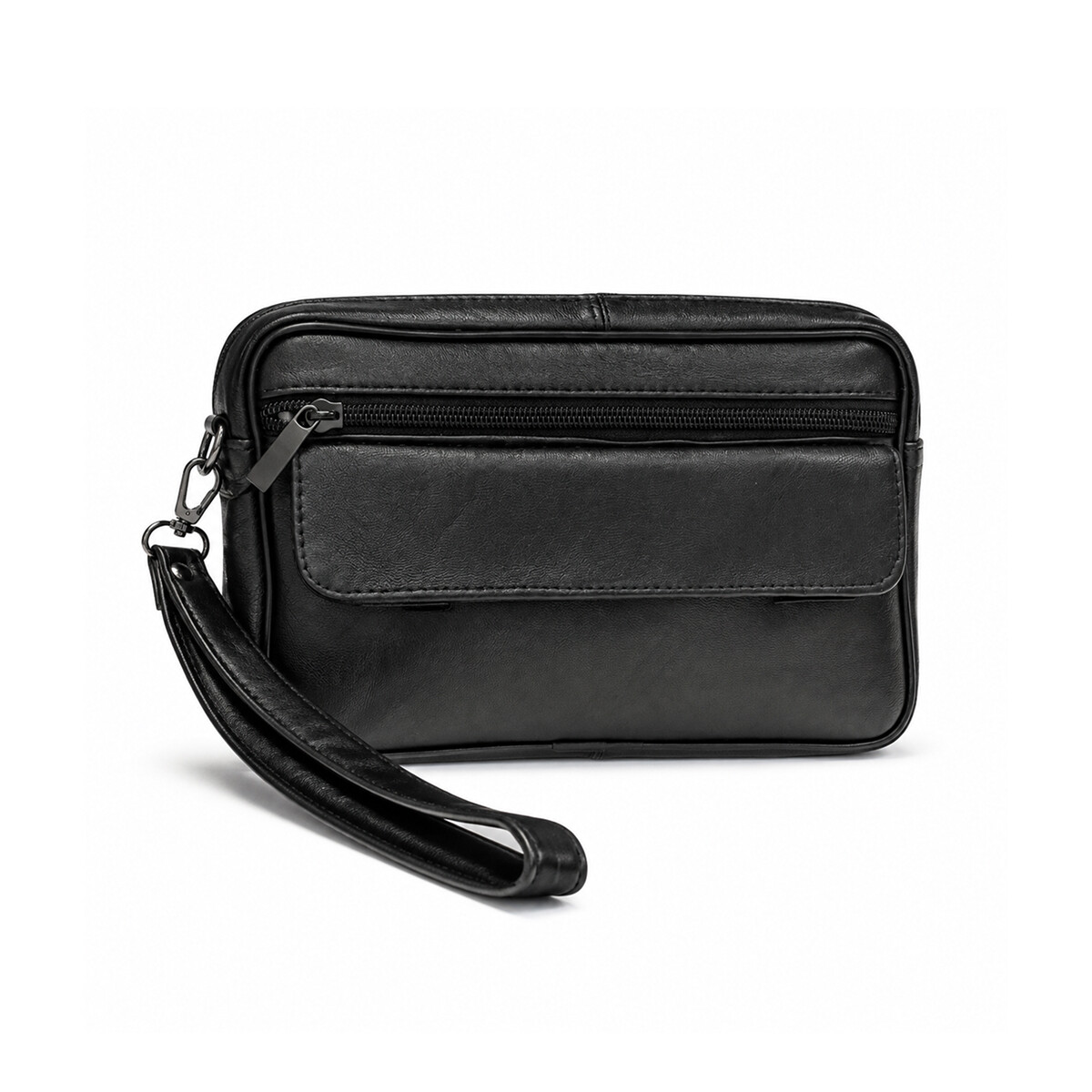 Neceser con bolsillo exterior y asa de cuero 23x14x4cm - Negro 