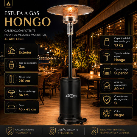 Estufa Tipo Hongo Exterior Gas 13Kg 60m² Calefacción Patio Negro