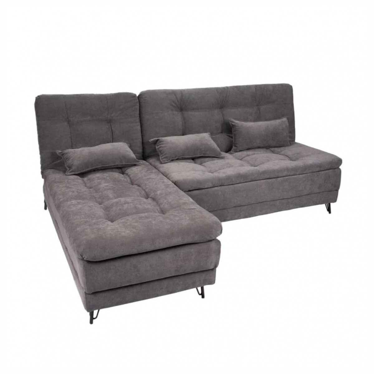 Sofá Cama Con Chaise Izquierdo Y Derecho Nice Steel G501 Con Almohadones - Gris 