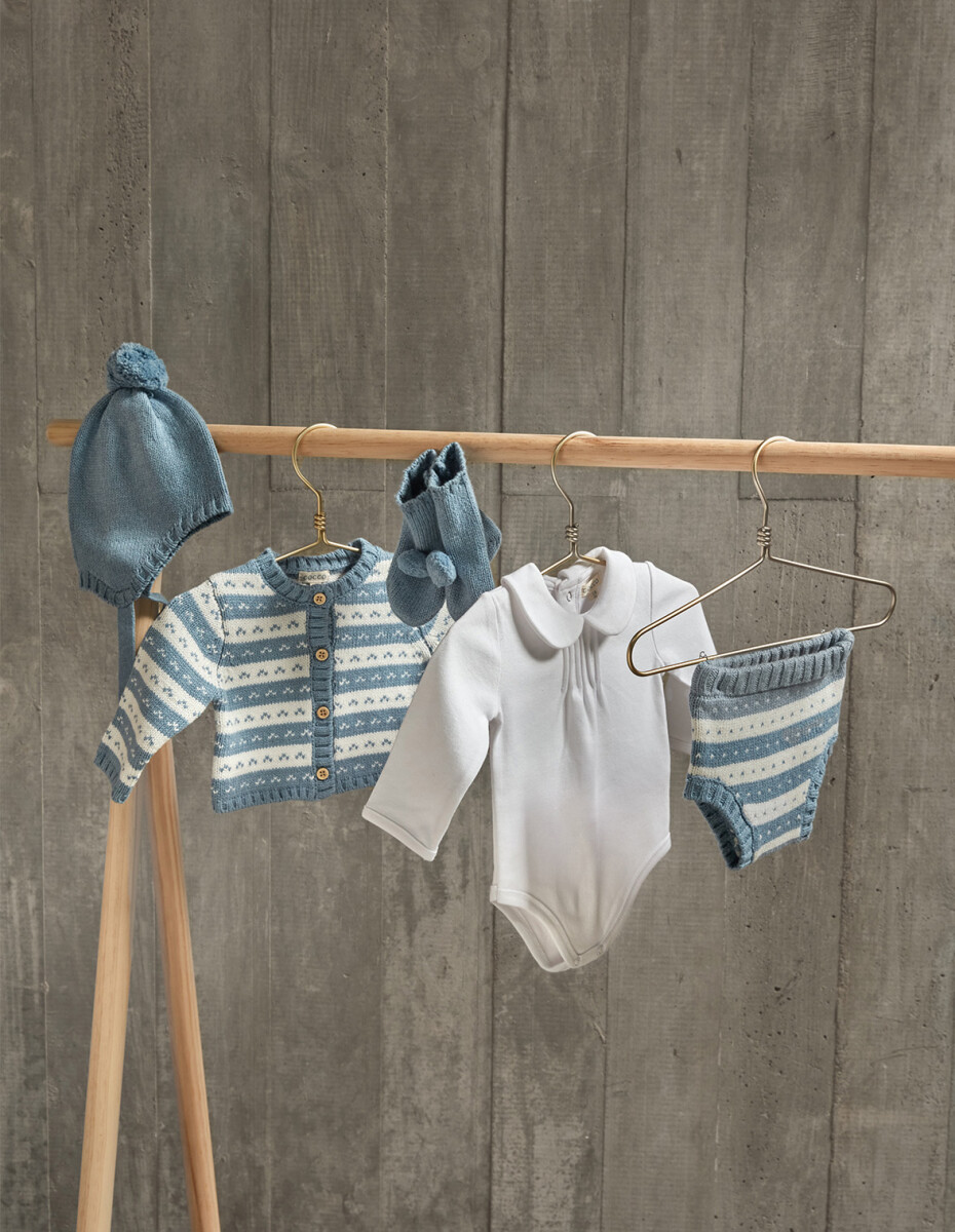 Pantalon De Punto De Rayas - Azul Talco 