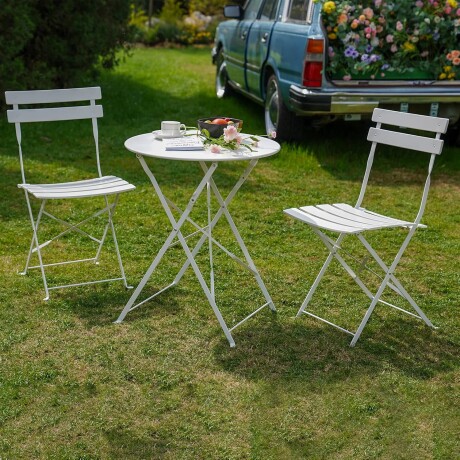 Set De Jardín Mesa Plegable + 2 Sillas Blanca
