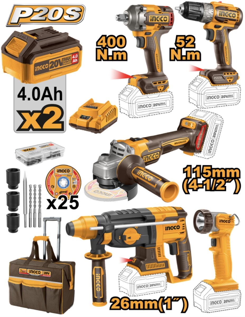 COMBO HERRAMIENTAS A BATERIA 5PCS C/ BOLSO VALIJA DE TRABAJO C/2 BAT + ACCESORIOS CKLI2058 