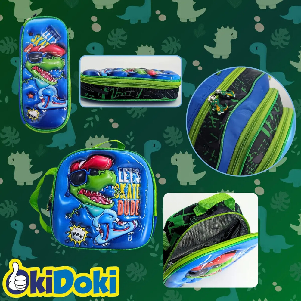 Mochila con carrito, lonchera y cartuchera. Dino Rex