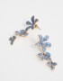 Aros Colgantes Largos Azul Aros Largos Con Flores - Dorado