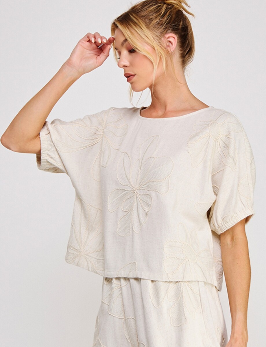 Blusa Lino Bordado - Beige Claro 