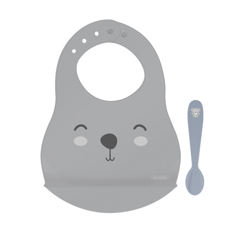Kit infantil babero + cuchara gris "LE PETIT" TR5188