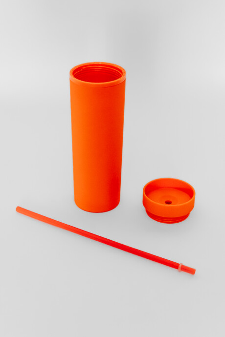 Vaso Con Tapa + Sorbito Beverly Alto Naranja