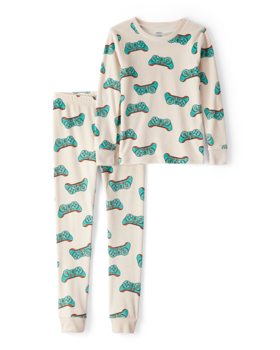 Pijama dos piezas de DreamPlush, remera y pantalón, diseño gamer 