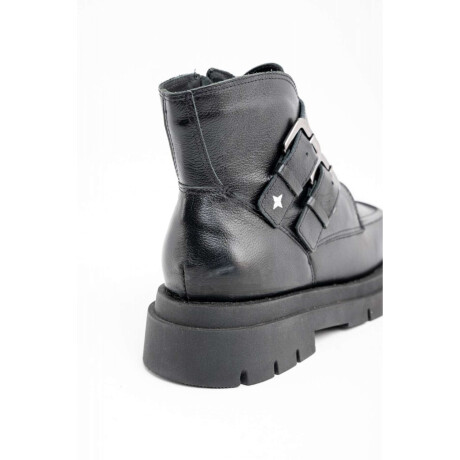 Bota Cuero Hebillas Negro